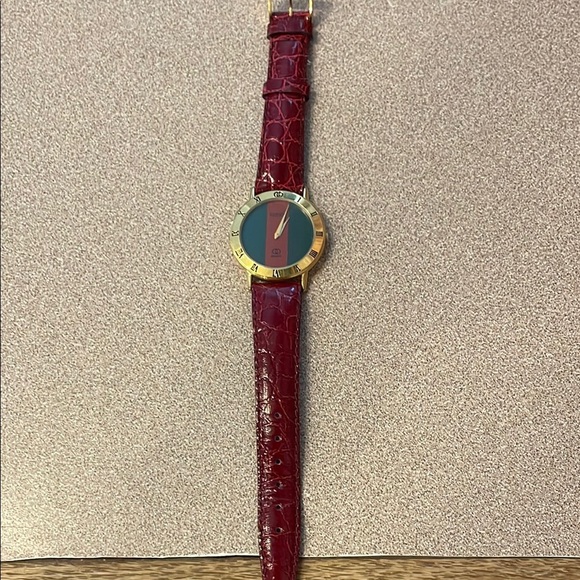 Red and Gold Gucci Watch with Leather Strap - Picture 1 of 7